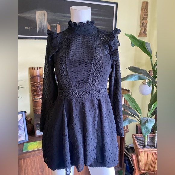 ASOS gothic little black eyelet lace embroidered elegant mini dress boho - Picture 5 of 11